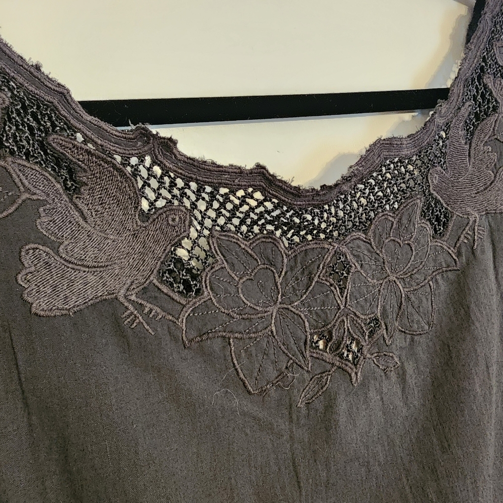 Free People Gray Embroidered Mini Dress Size Large NWT - Picture 6 of 9